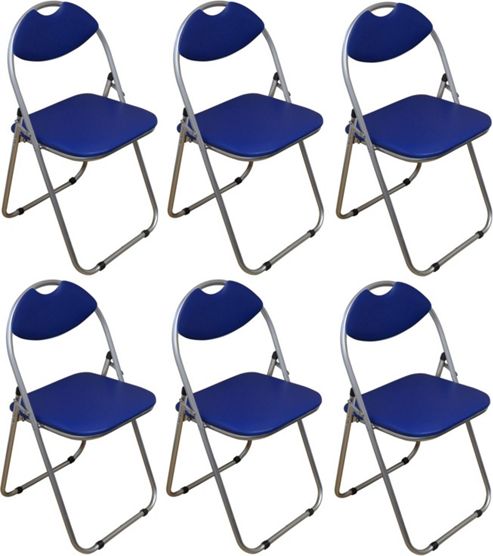 Image of Pack Of 6 Blue Padded Folding Office, Desk, Poker Chair.