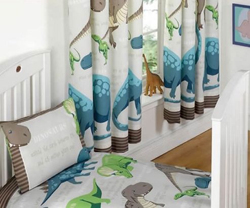 Image of Dinosaur Facts, Childrens Curtains 54s - Cream - Multi