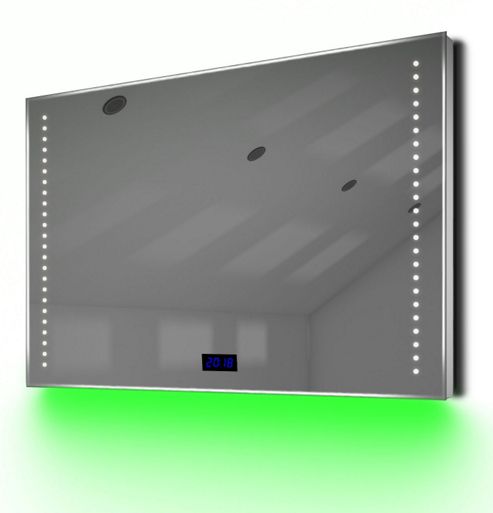 Image of Digital Clock Slim Bathroom Mirror With Under Lighting, Demist & Sensor K194g