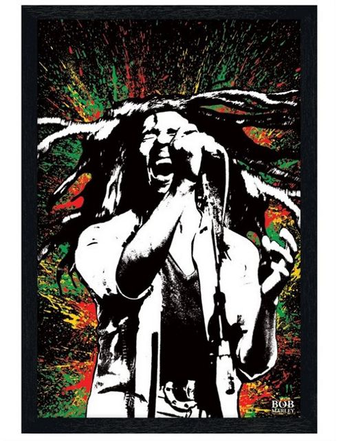 Image of Bob Marley Black Wooden Framed Rasta Splatter Poster