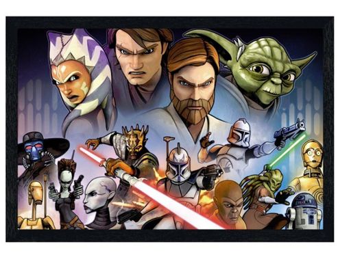 Image of Black Wooden Framed Star Wars The Clone Wars Character Collage Poster