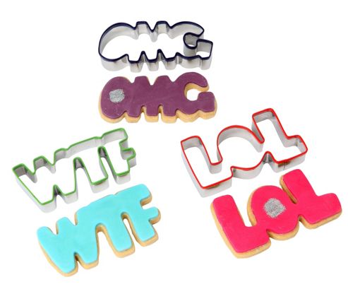 Image of Dexam 3 Piece Text Message Cookie Cutter Set, Omg, Wtf, Lol