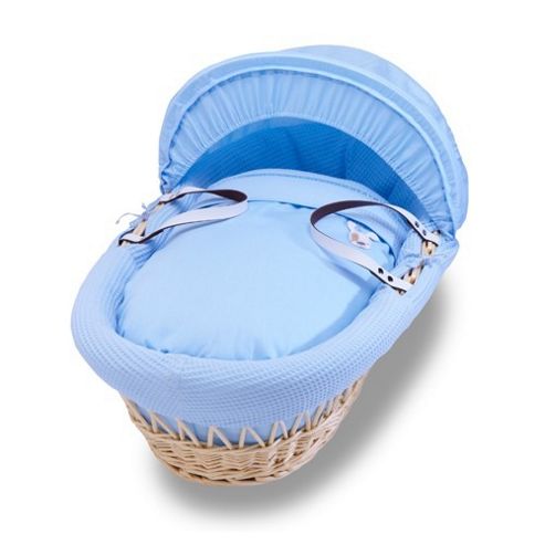 Image of Izziwotnot Natural Gift Wicker Moses Basket (powder Blue)