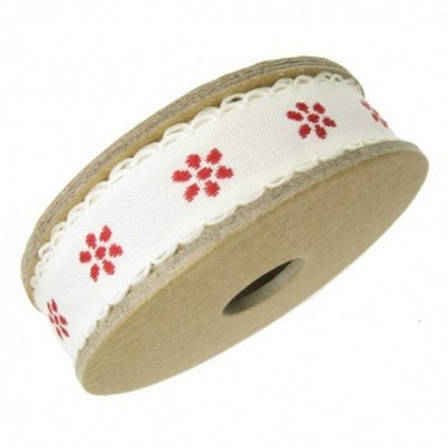 Image of Ribbon Reel - Scallop Daisy Cream And Red