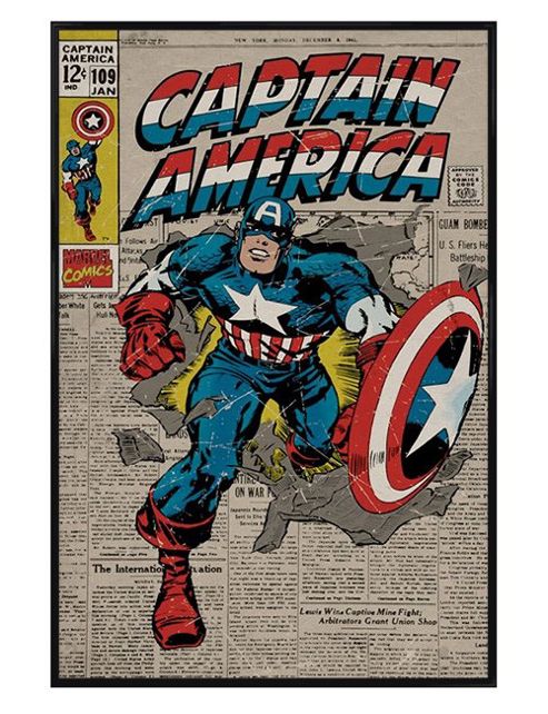 Image of Captain America Gloss Black Framed A True Marvel Hero Poster