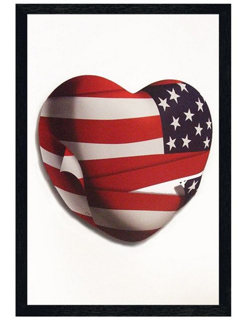 Image of Stars And Stripes Black Wooden Framed Patriotic Heart Poster