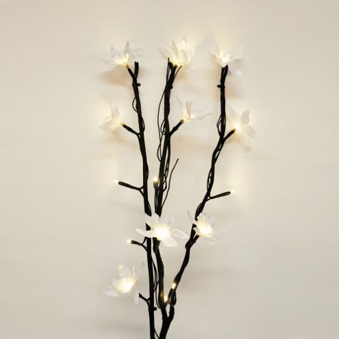 Image of Battery Operated Led Twigs In Black With White Flowers