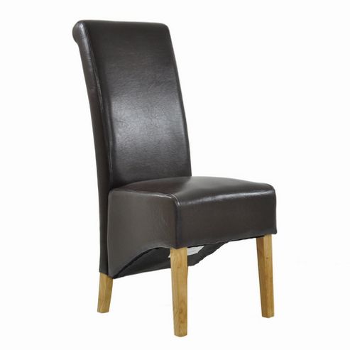 Image of Knightsbridge Brown Bicast Leather Scroll Top Dining Chair