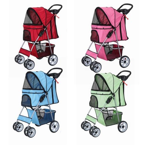 Image of Confidence Deluxe Four Wheel Pet Stroller Dog Pushchair Trolley Jogger Sky Blue