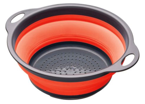 Image of Colourworks Silicone 24cm Collapsible Colander With Grey Nylon Handles Red