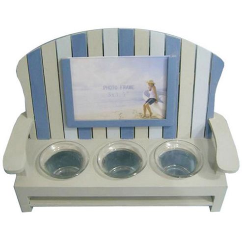 Image of Sail - Seaside Deckchair 3 Tea Light / Candle Holder - White / Blue