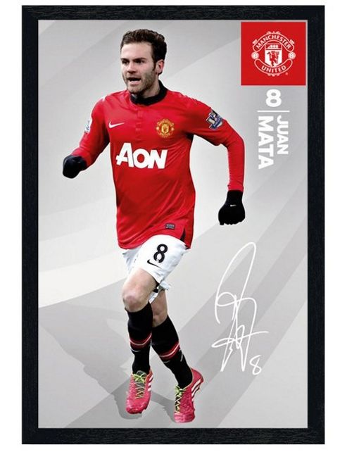 Image of Manchester United Football Club Black Wooden Framed Juan Mata Bfc Poster