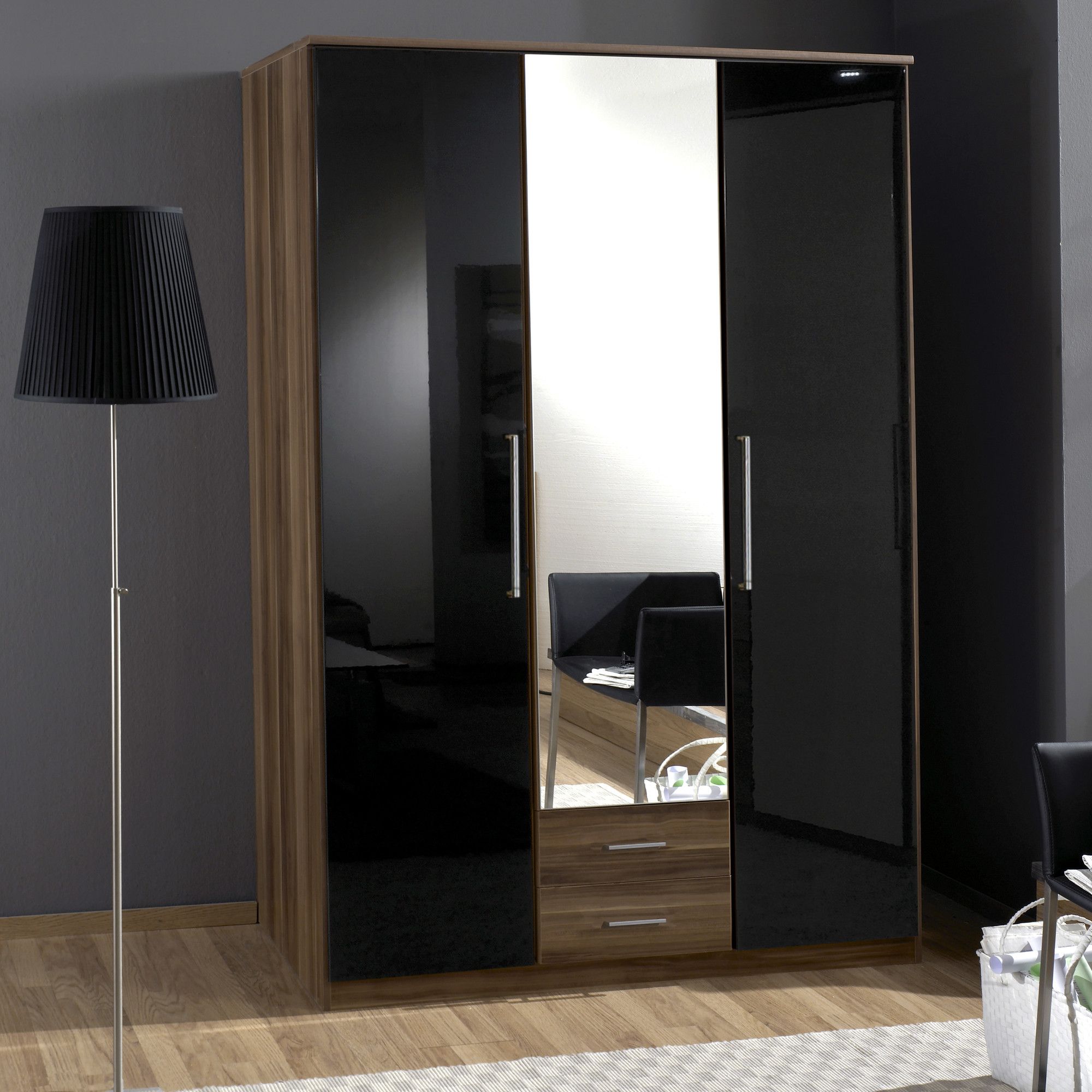 Amos Mann furniture Milano 3 Door 2 Drawer Wardrobe - Black and Walnut at Tesco Direct