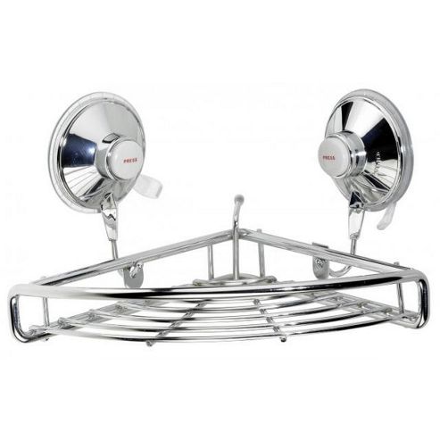 Image of Sanwood Corner Tray In Chrome With Suction Cups