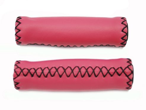 Image of Ultimate Hardware Stitched Leather Effect Handlebar Grips Pink