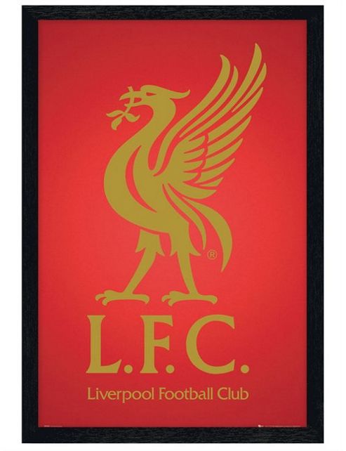 Image of Liverpool Football Club Black Wooden Framed Club Crest Lfc Poster
