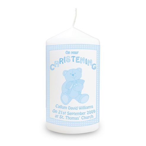 Image of Personalised Teddy Blue Christening Candle