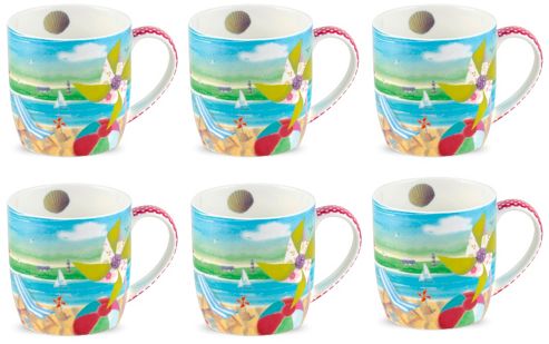 Image of Royal Worcester Beach Windmills Fine Bone China Mugs, Set Of 6