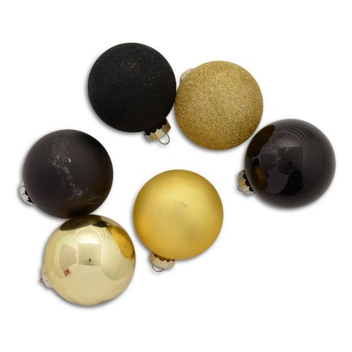 Image of Set Of Twelve Assorted Black & Gold Christmas Tree Baubles