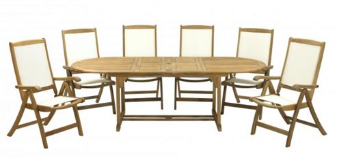 Image of Hampton 7pc Reclining Set With Ivory Parasol - Fsc Hampton Oval 2 Leaf Extension 170/205/240x100cm