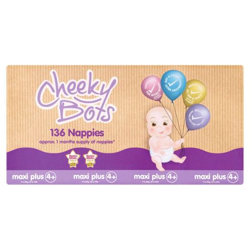 Image of Tesco Cheeky Bots, Maxi Plus Size 4+, 136 Nappies