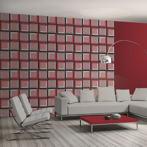 Image of Muriva 3d Squares Wallpaper - Red