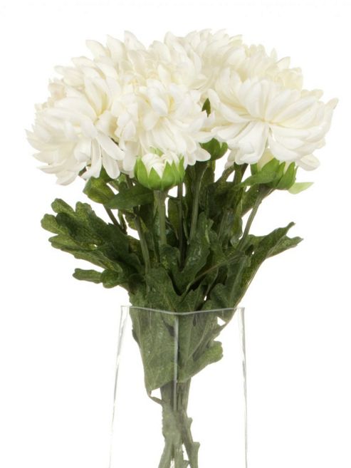 Image of Artificial 55cm Single Stem Double Headed White Chrysanthemums X 6