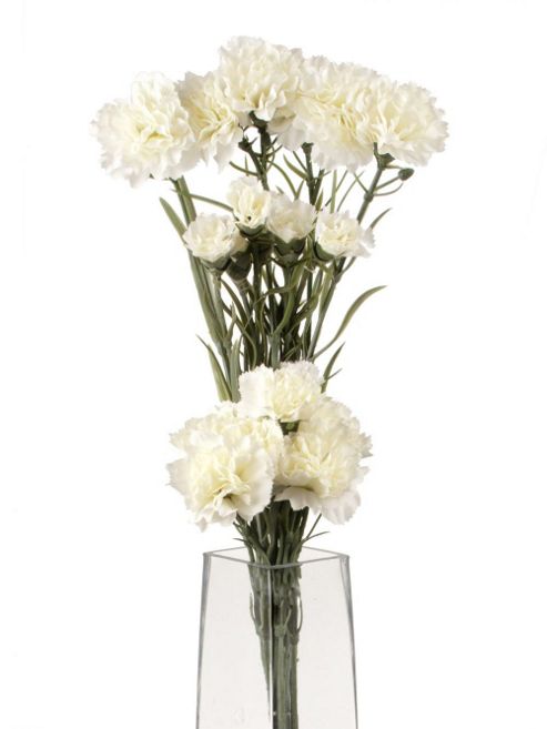 Image of Artificial 70cm Single Stem Multi Headed White Carnations X 6