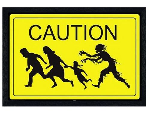 Image of Zombie Zone Black Wooden Framed Caution! Poster