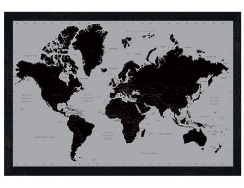 Image of World Map Black Wooden Framed Wonderful World Poster