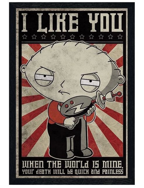 Image of Family Guy Stewie Black Wooden Framed I Like You Poster