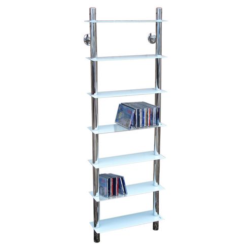 Image of Techstyle Wall Mounted Glass And Chrome Cd Media / Bathroom Storage Shelves - White