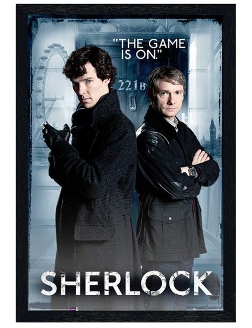 Image of Black Wooden Framed Sherlock The Game Is On Poster