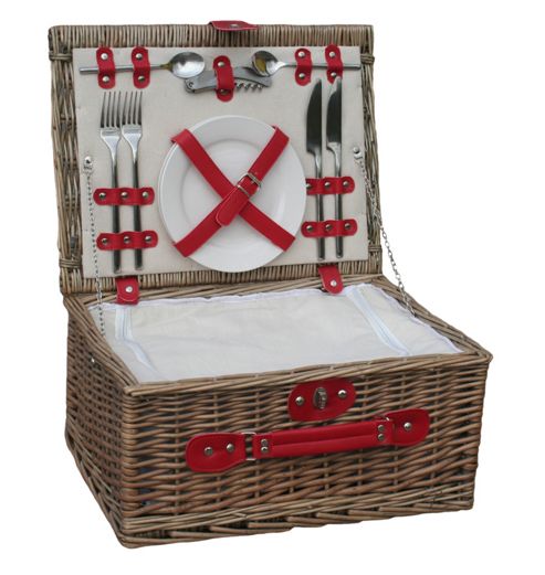 Image of Wicker Valley 2 Person Chiller Hamper Picnic Basket - Red
