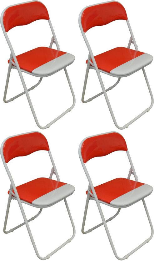 Image of 4 X Red And White Padded Folding Chair - Great For, Office, Desk, Poker, Spare