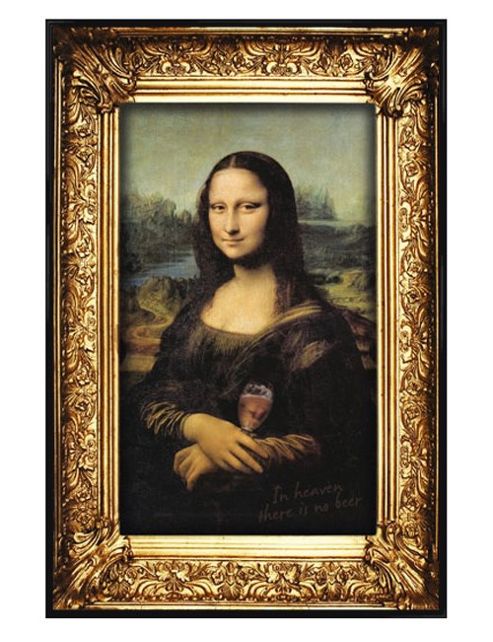 Image of Gloss Black Framed Mona Lisa With Beer Poster