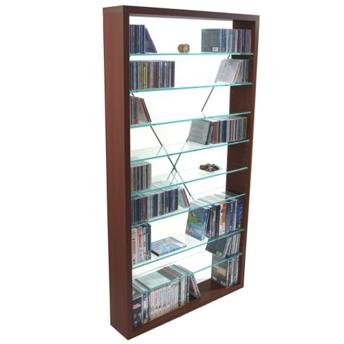 Image of Cd / Dvd / Blu-ray / Media Glass Storage Shelves - Dark Oak