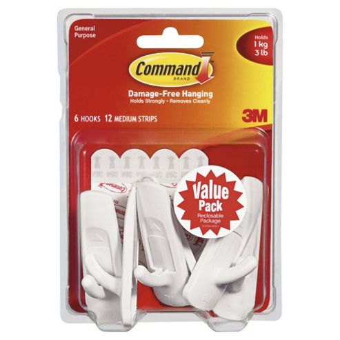 Image of 3m Command Adhesive Hooks - Pack Of 6