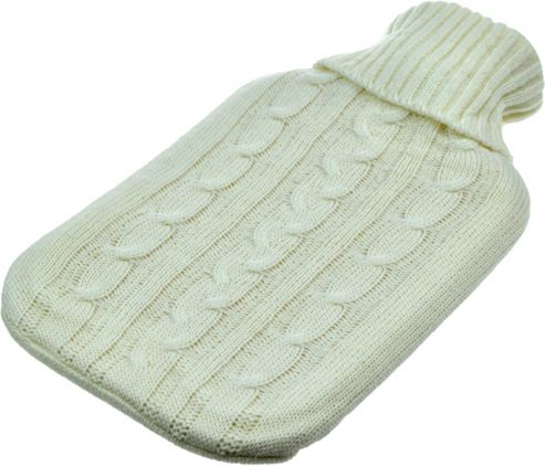 Image of Full Size Hot Water Bottle With Arran Knitted Removable Washable Cover - Cream