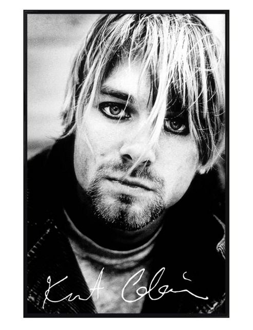 Image of Kurt Cobain Gloss Black Framed Grunge Hero Poster
