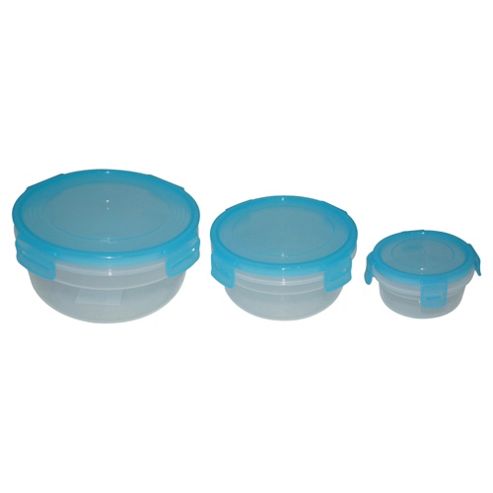 Image of Tesco Klip Fresh Blue Round Blue Food Containers, Set Of 3