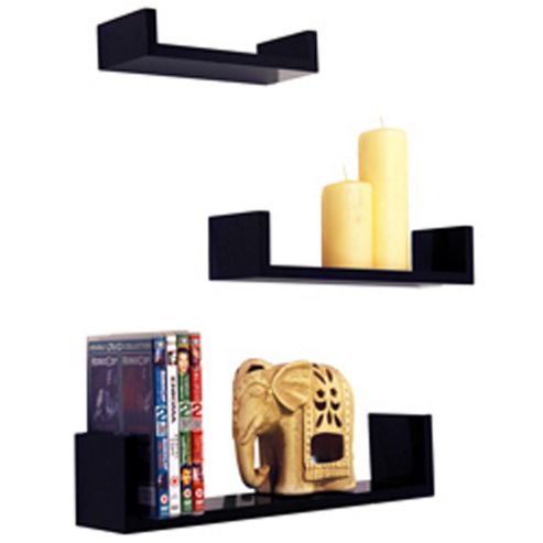 Image of Wall Mounted Display Storage Shelves - Set Of 3 - Black