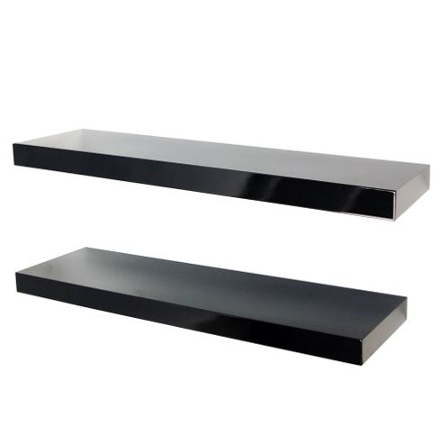 Image of Gloss - Wall Mounted 70cm Floating Shelves - Pack Of Two - Black