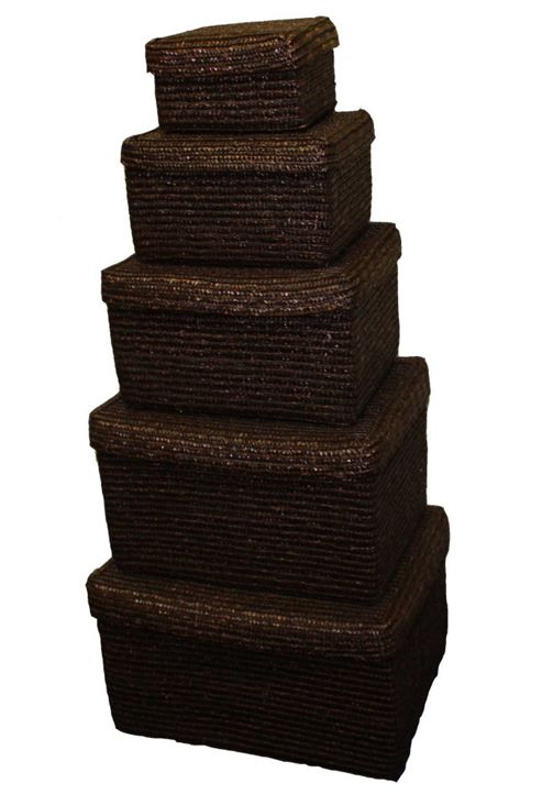 Image of Wicker Valley Straw Box With Lining In Brown 5 Piece Set