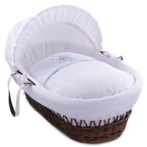 Image of Clair De Lune Dark Wicker Moses Basket (stardust Blue)