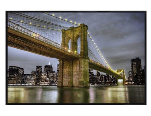 Image of New York City Gloss Black Framed Brooklyn Bridge At Night Poster