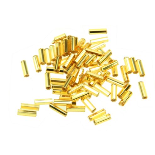 Image of Czech Bugle Bead Silverline Gold