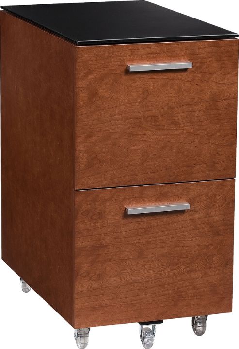 Image of Sequel Tall Pedestal In Natural Stained Cherry With Glass Top