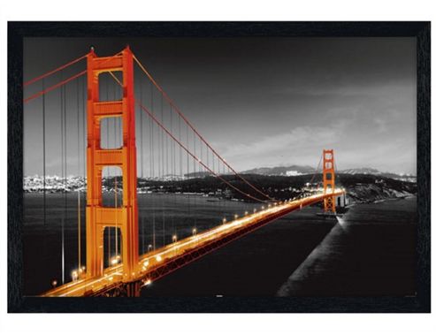 Image of San Francisco Black Wooden Framed A Glowing Golden Gate Bridge Poster