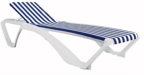 Image of Resol Marina Sun Lounger - White Frame / Blue & White Stripe Canvas Material